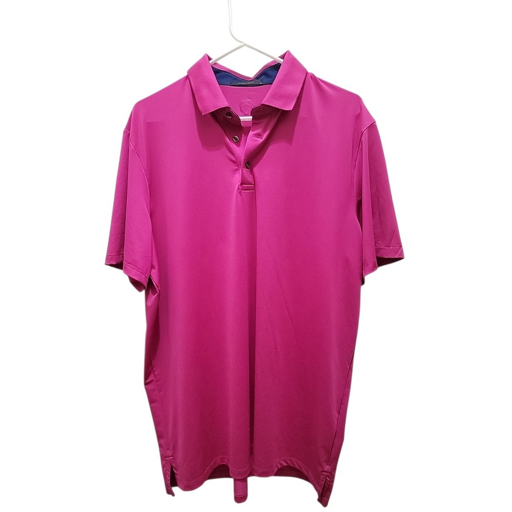 Greyson Polo Shirt Men's L Pink And Blue Golf Performance Logo Stretch